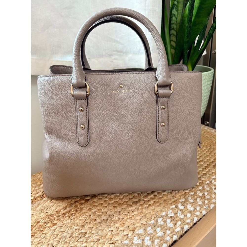 Authentic Kate Spade Larchmont Avenue Evangelie Nude Gray Handbag Satchel Cross - Picture 2 of 15